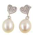 Love Heart White Freshwater Pearl Drop Earrings